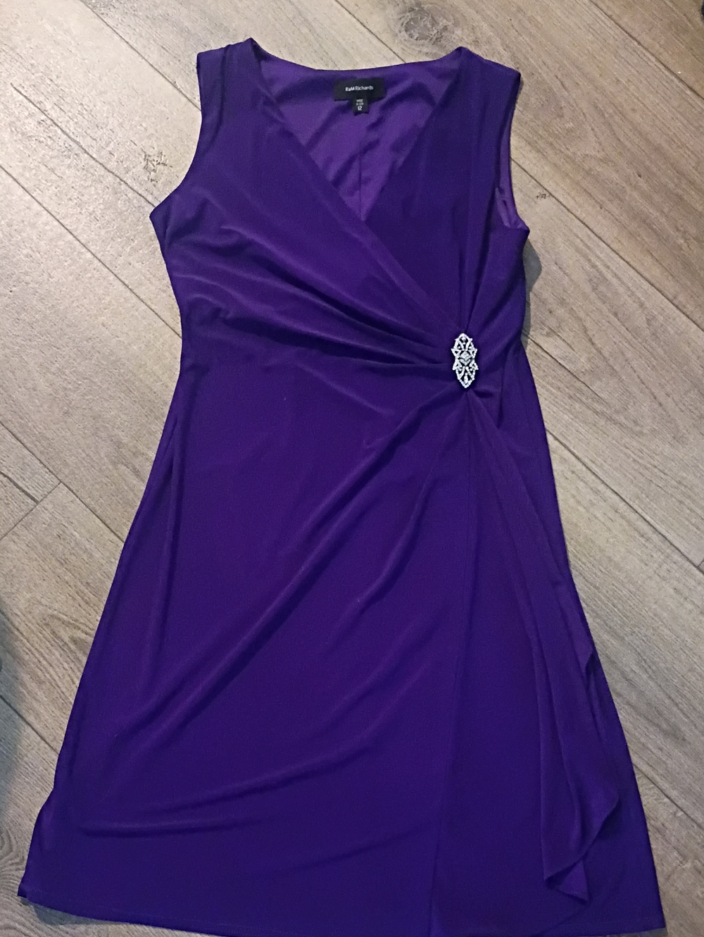 Sleveless Faux-Wrap Deep Purple Cascading Ruching Rhinestone Embellished